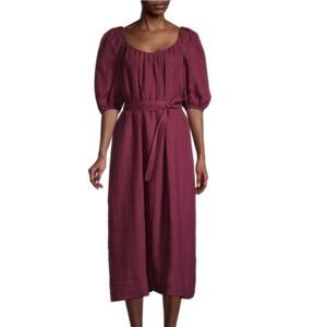 Mansur Gavriel Linen Puff Balloon Sleeve Belted Scoopneck Peasant Dress Size S